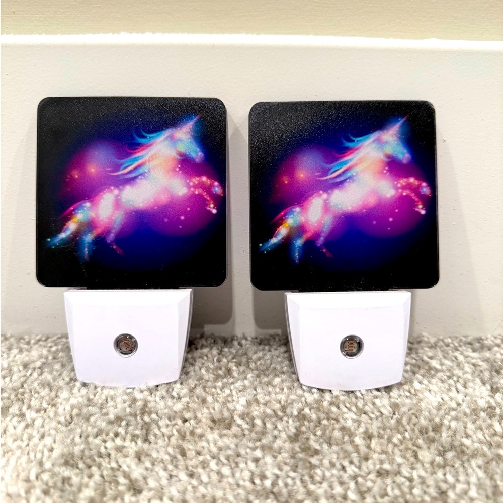 Set of 2 Magic Unicorn Stars Purple Auto Sensor LED Night Light Plug in Indoor